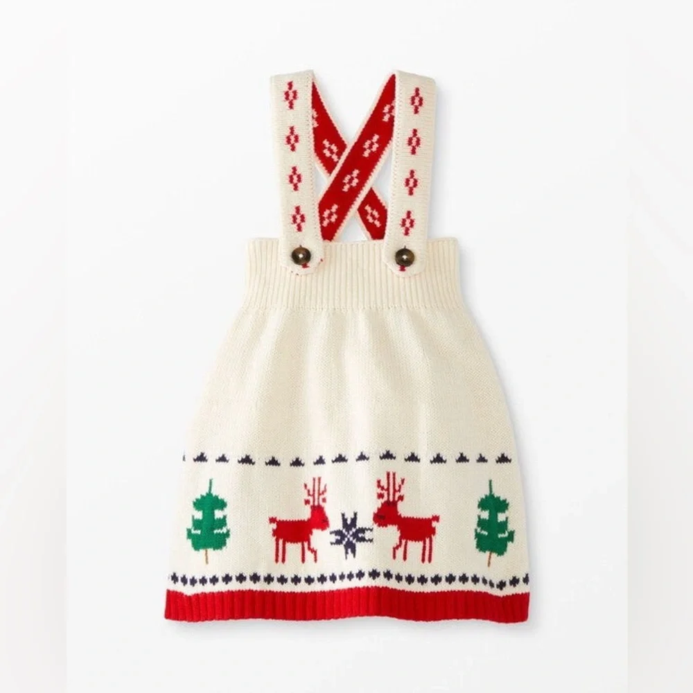 New Hanna Andersson Christmas/Holiday Knit Sweater Dress In Ivory/Dear Deer 2T - Picture 1 of 11